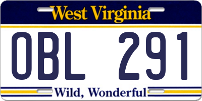 WV license plate OBL291