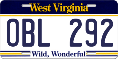 WV license plate OBL292