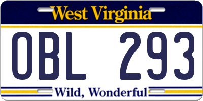 WV license plate OBL293