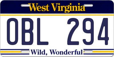 WV license plate OBL294