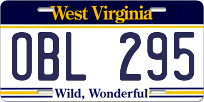 WV license plate OBL295
