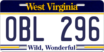 WV license plate OBL296