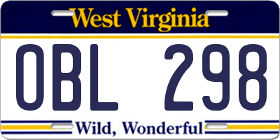 WV license plate OBL298