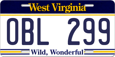 WV license plate OBL299