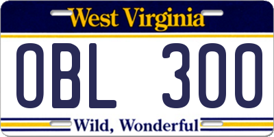 WV license plate OBL300