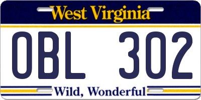 WV license plate OBL302