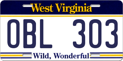 WV license plate OBL303