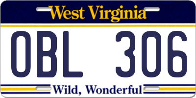 WV license plate OBL306