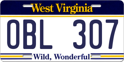 WV license plate OBL307