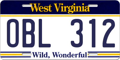 WV license plate OBL312