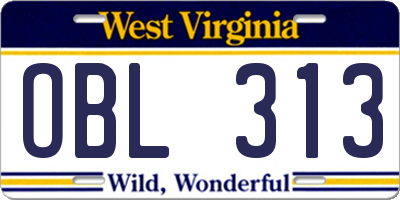 WV license plate OBL313