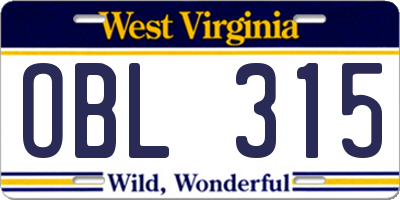 WV license plate OBL315