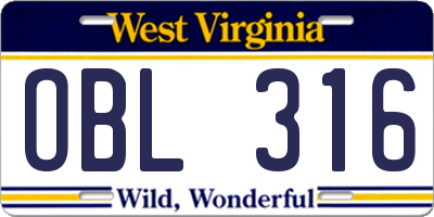 WV license plate OBL316