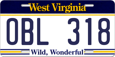 WV license plate OBL318