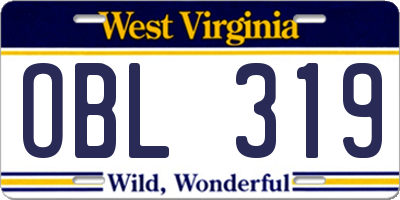 WV license plate OBL319