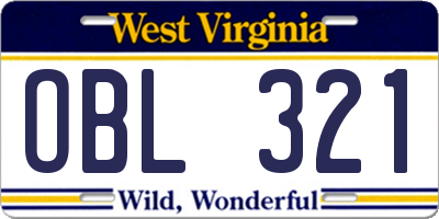 WV license plate OBL321