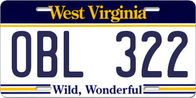 WV license plate OBL322