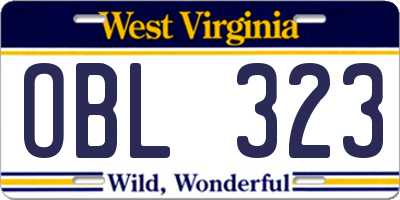 WV license plate OBL323