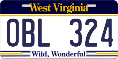 WV license plate OBL324