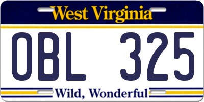 WV license plate OBL325