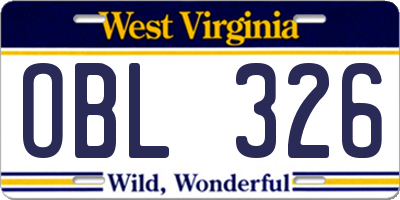 WV license plate OBL326