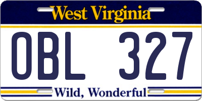 WV license plate OBL327