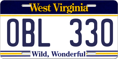 WV license plate OBL330