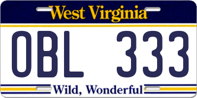 WV license plate OBL333
