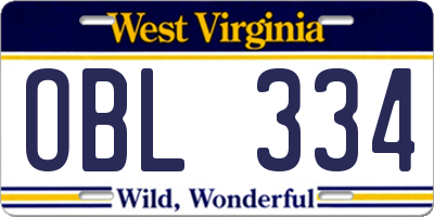 WV license plate OBL334
