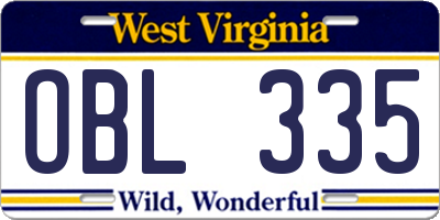 WV license plate OBL335