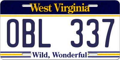 WV license plate OBL337
