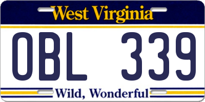 WV license plate OBL339