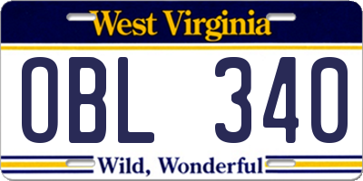 WV license plate OBL340
