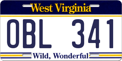 WV license plate OBL341