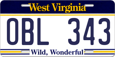 WV license plate OBL343