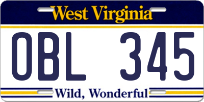 WV license plate OBL345