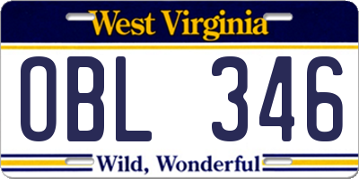 WV license plate OBL346