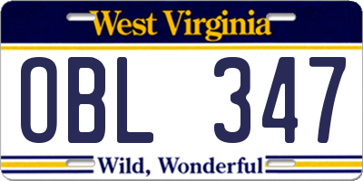 WV license plate OBL347