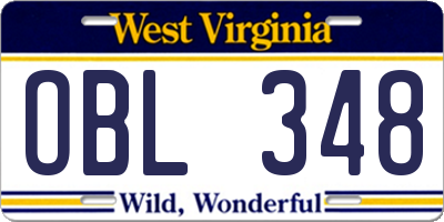 WV license plate OBL348