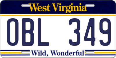 WV license plate OBL349