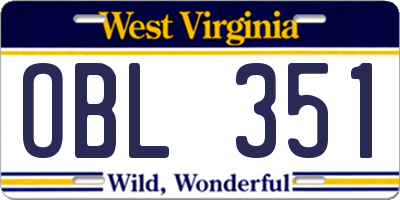 WV license plate OBL351