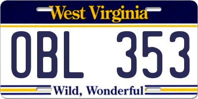 WV license plate OBL353