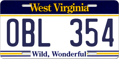 WV license plate OBL354