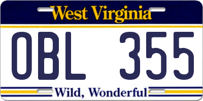 WV license plate OBL355