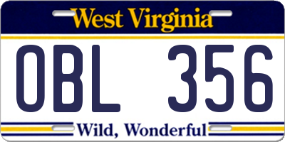 WV license plate OBL356