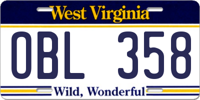 WV license plate OBL358