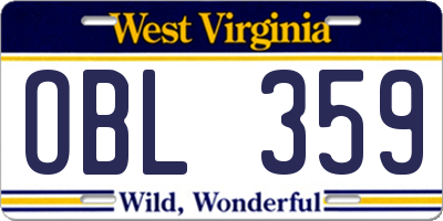 WV license plate OBL359