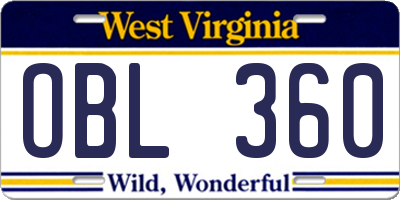 WV license plate OBL360