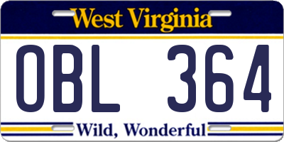WV license plate OBL364