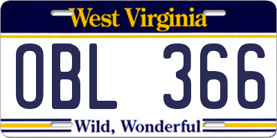 WV license plate OBL366
